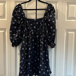 Storia Black Tunic Dress with Blue Floral Print